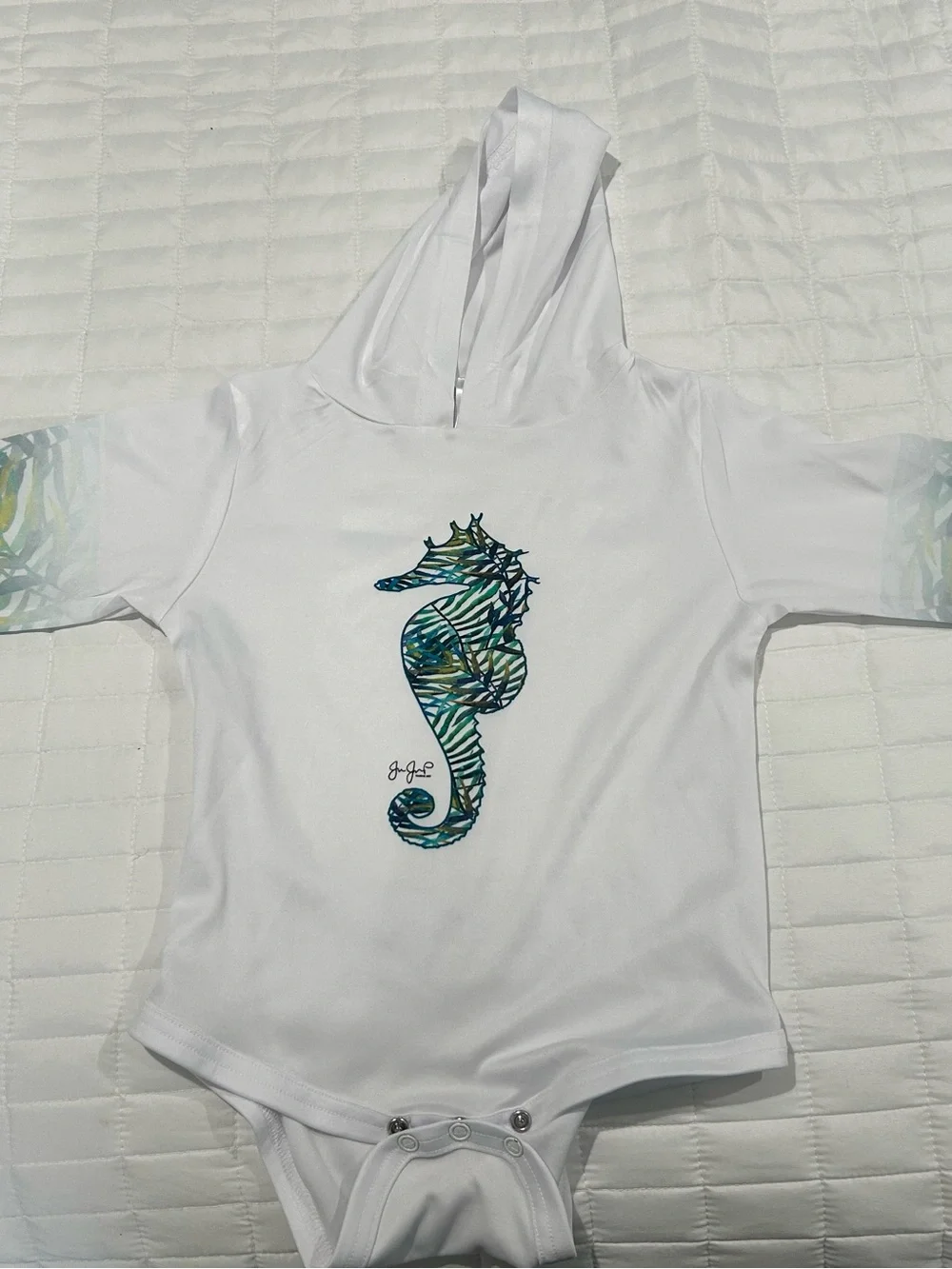 White Toddler Sunshirt with Seahorse Graphic